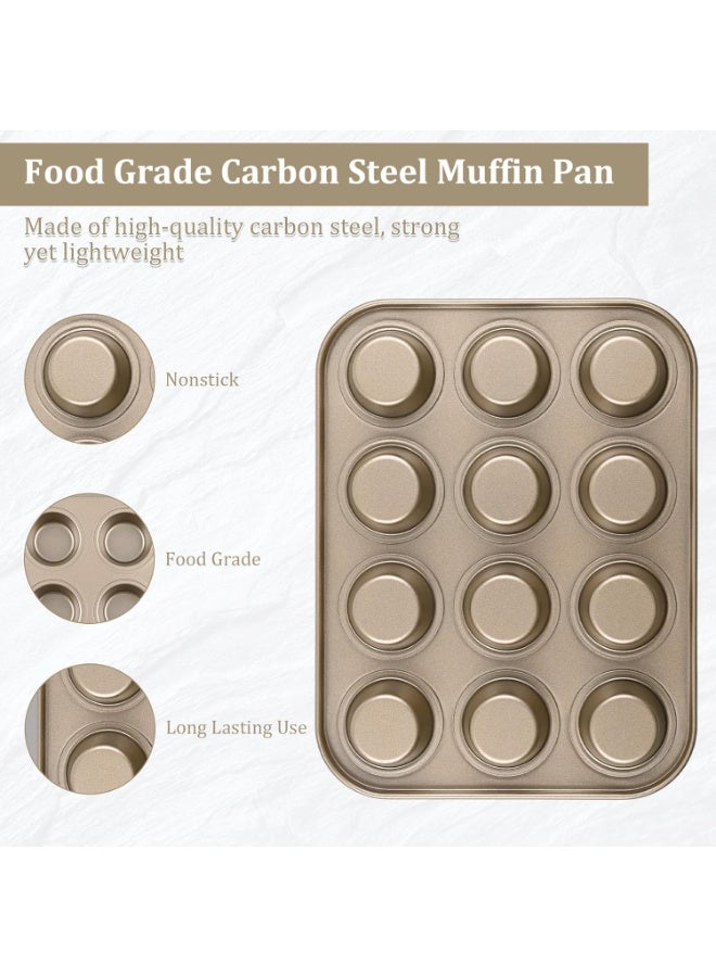 SRLIWHITE 12 Cup Muffin Nonstick Pan, Carbon Steel Baking Tin for Cupcakes, Muffins, and Mini Treats, Easy Clean, Warp-Resistant, Oven-Safe - Image 2